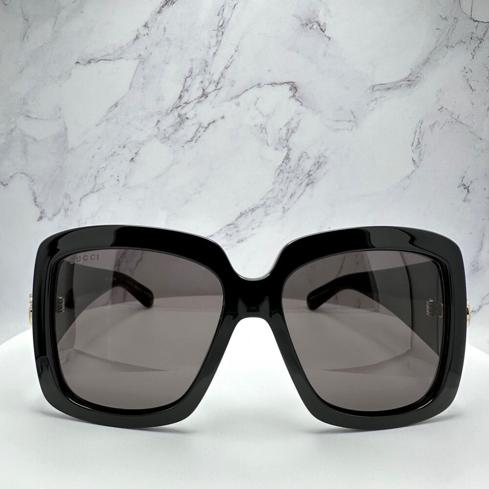 New GUCCI Sunglasses Wrap Square Black Gold Metal GG 55-16-130mm Authentic Gucci - Picture 2 of 15